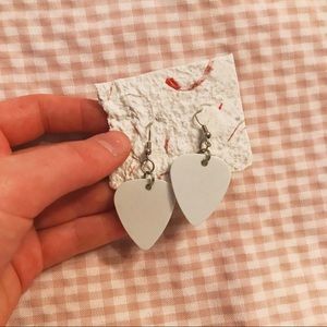 White guitar pick earrings
